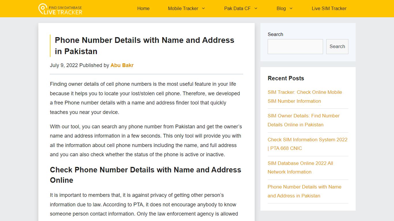 Phone Number Details with Name and Address in Pakistan